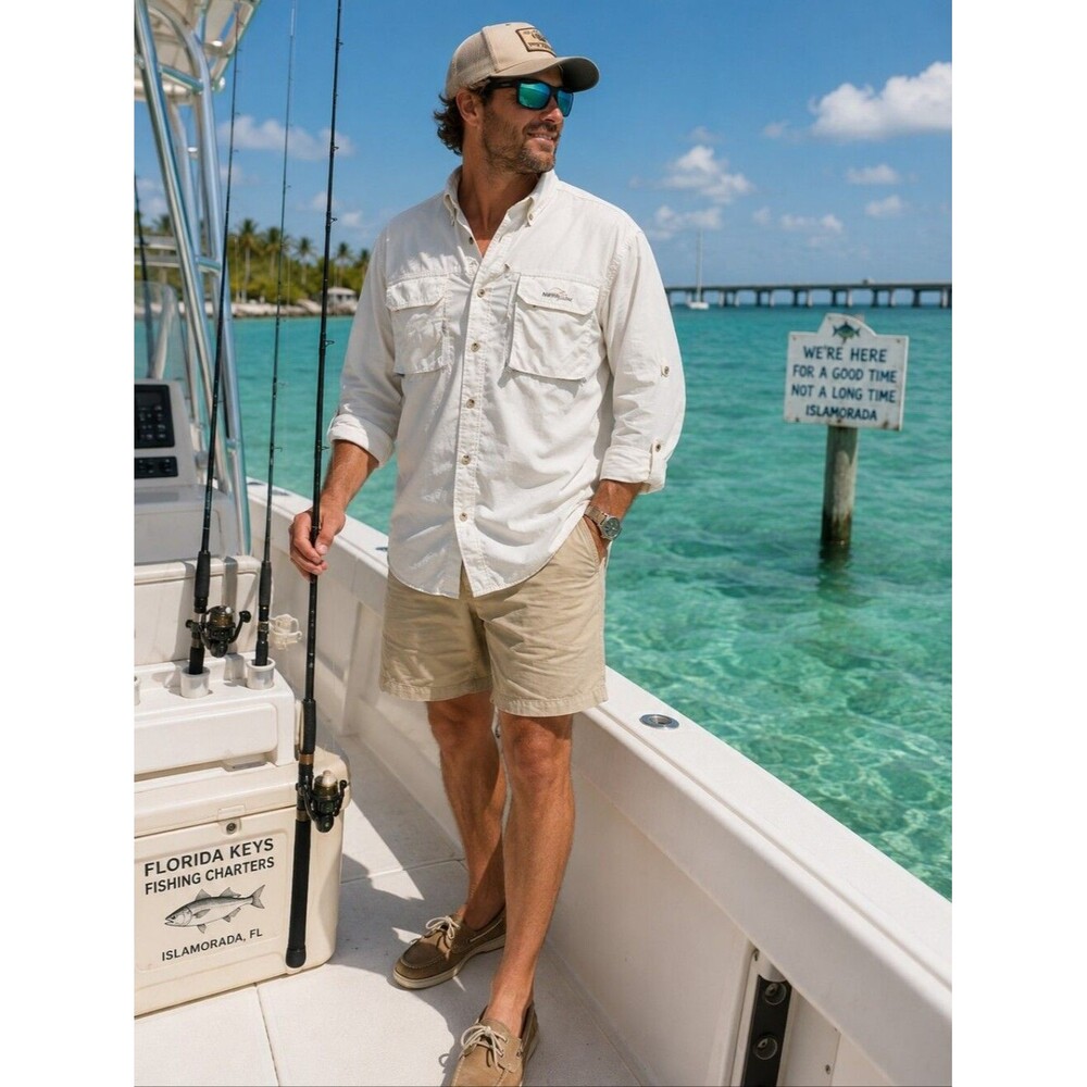 Khaki Outdoor Fishermen Shirt XL Long Sleeve Button Up Coastal Outdoors Sporty